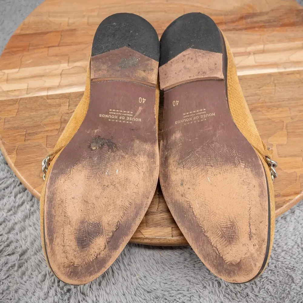 Womens House of Hounds‎ Slip on US 9 EU 40 Shoes Mustard Suede Chain Loafers